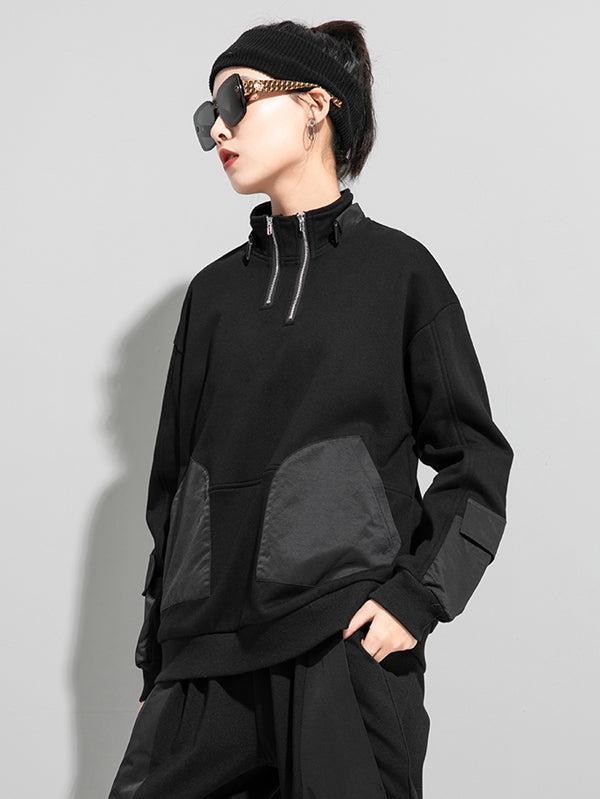Urban Punk Stand Collar Split-Joint Zipper Sweatshirt