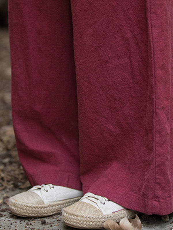 Elasticity Solid Color Wide Leg Trousers Pants