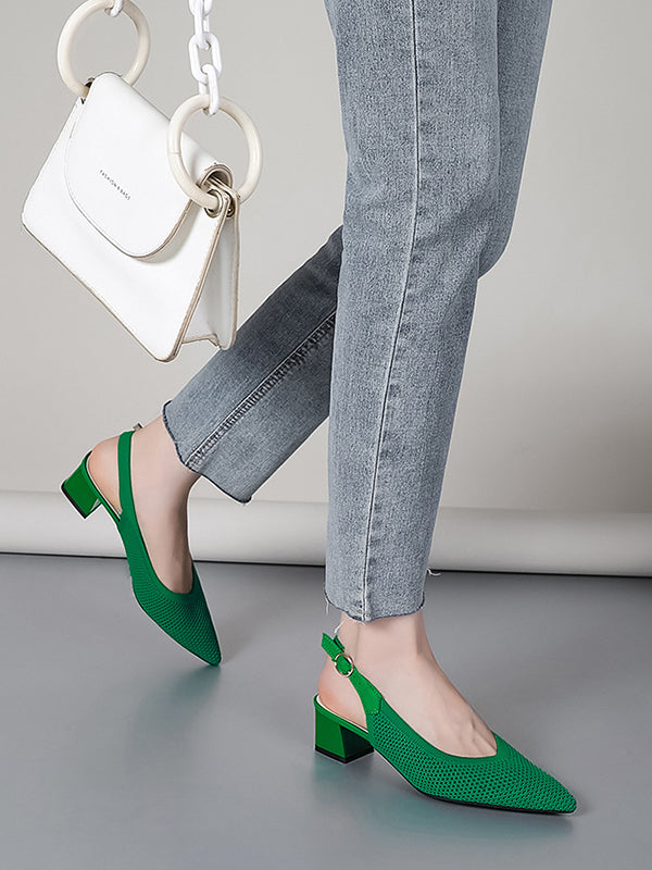 Belt Buckle Hollow Pointed-Toe Split-Joint Slider Sandals Pumps Sandals