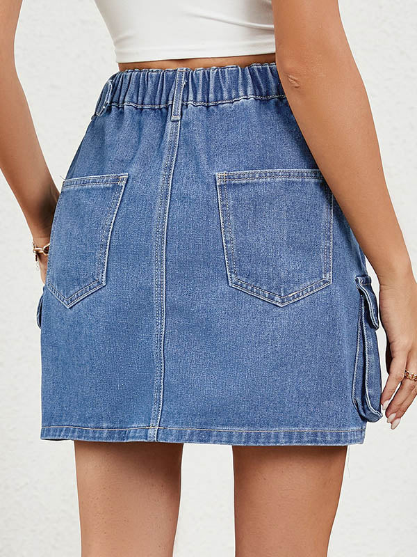 Adjustable Elasticity Pockets Split-Joint High Waisted Loose Skirts Bottoms