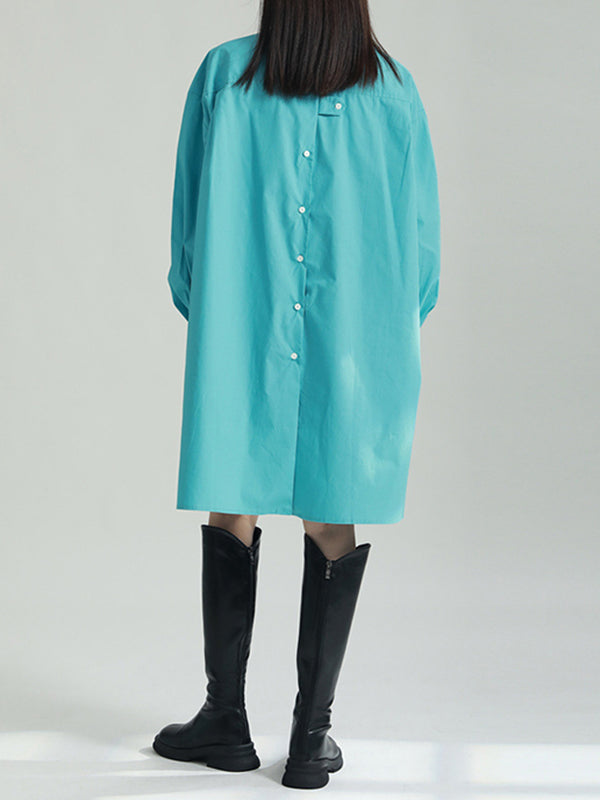 Solid Color Split-side High-low Irregular clipping Lapel Shirts Tops