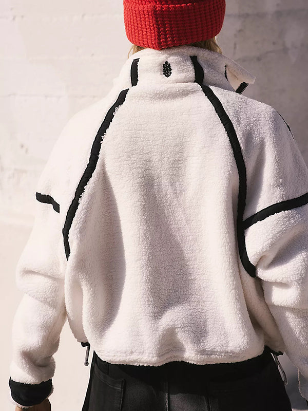 Split-Joint Velvet Zipper Long Sleeves Loose Stand Collar Sweatershirt