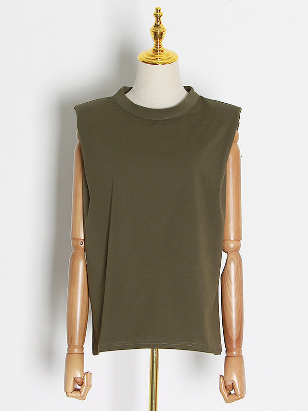 Solid Color Cap Sleeve Loose Round-Neck T-Shirts