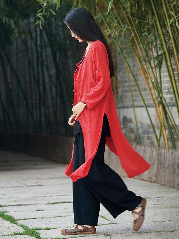 Blue&Red Frog Ramie Cotton Linen Outwear Cardigan