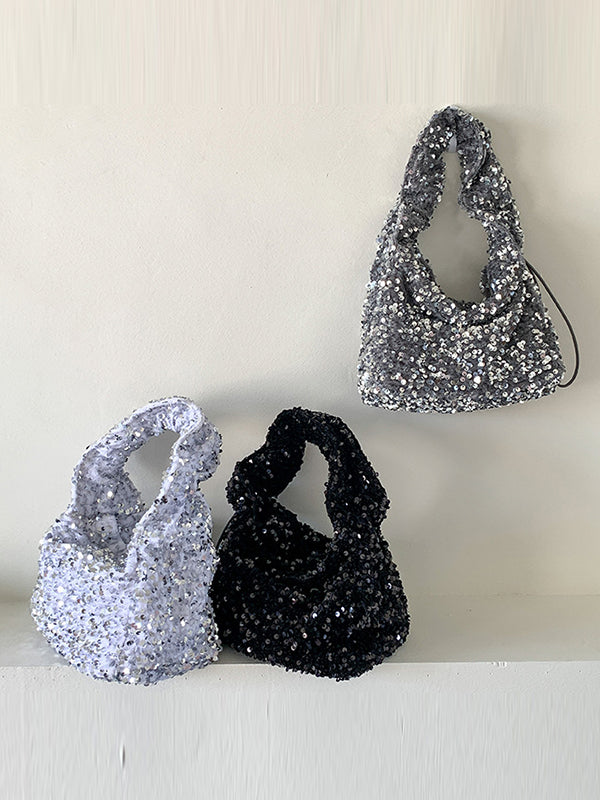Drawstring Pleated Sequined Handbags Shoulder Bags