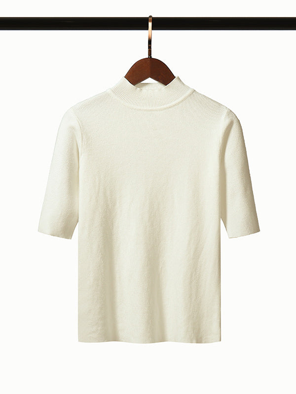 15 Colors Knitting Solid Color High-Neck Short Sleeves Pullover