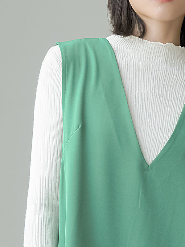 Casual A-Line Sleeveless Solid Color V-Neck Midi Dresses