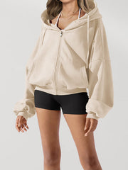 Drawstring Pockets Solid Color Zipper Hooded Long Sleeves Outerwear Jackets