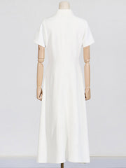 Hollow Solid Color Three-Dimensional Flower High Waisted Loose Lapel Midi Dresses
