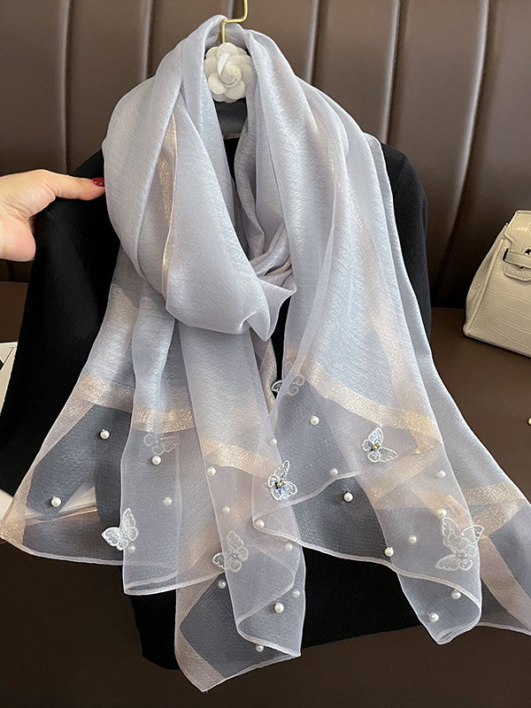Applique Butterfly Shape Beaded Keep Warm Scarf