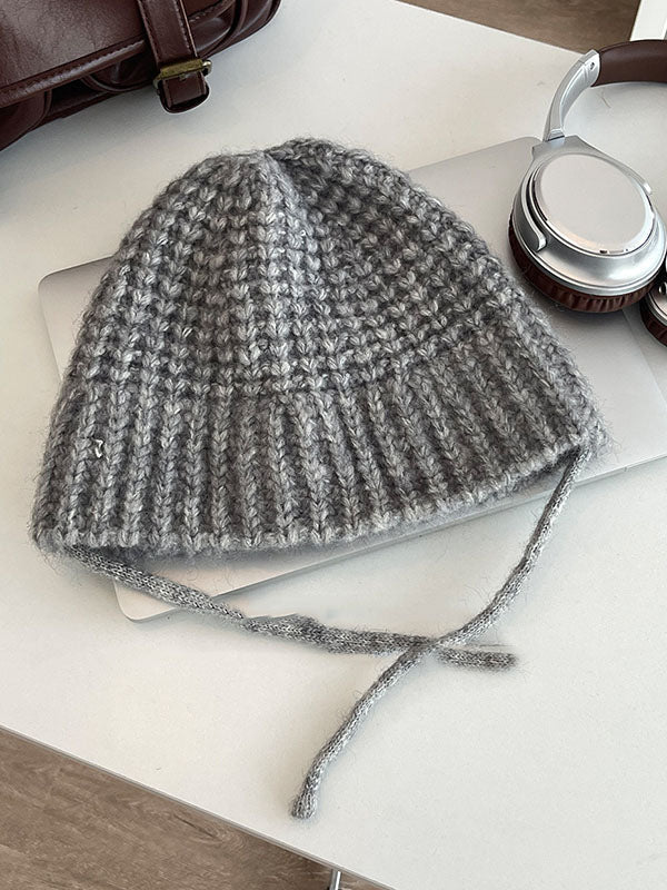 Keep Warm Solid Color Tied Knitted Hats Bucket Hat