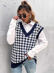 Vintage Loose Houndstooth V-Neck Vest Top