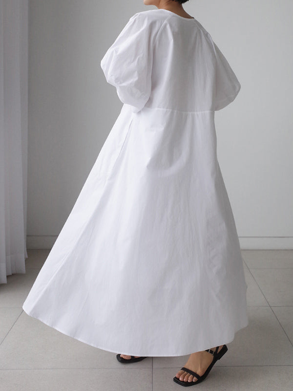 Original Bishop Sleeve Solid Color Midi Dress