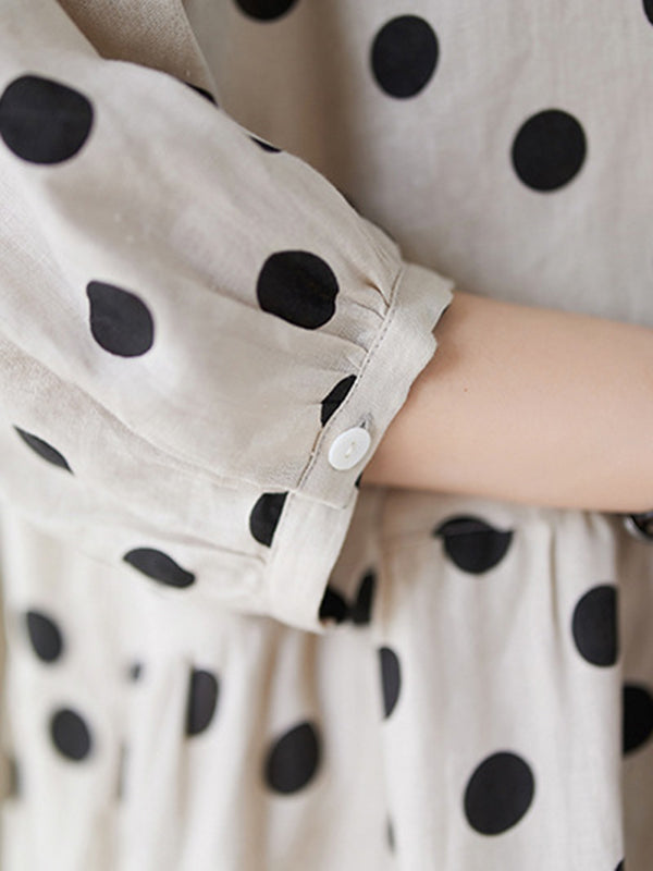 Polka Dot Split-Joint Half Sleeves Loose Midi Dresses