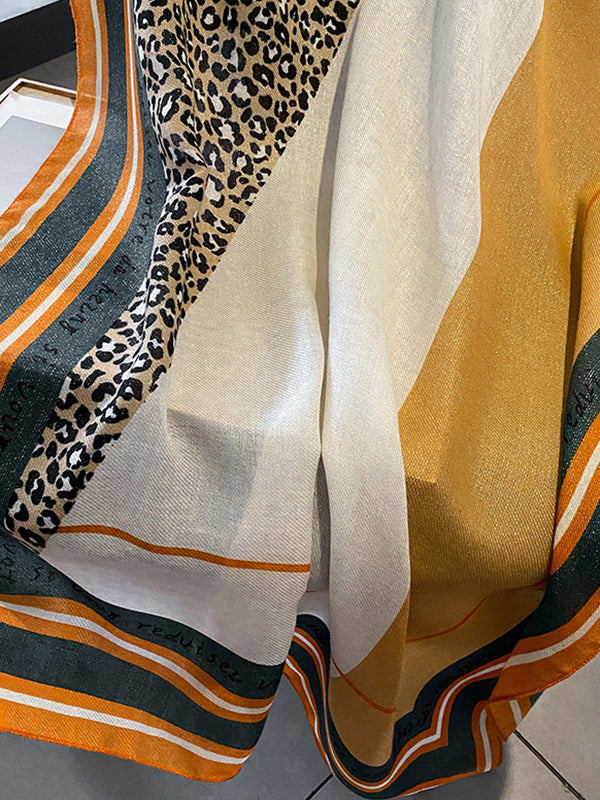 Vintage Ramie Cotton Leopard Printed Scarf