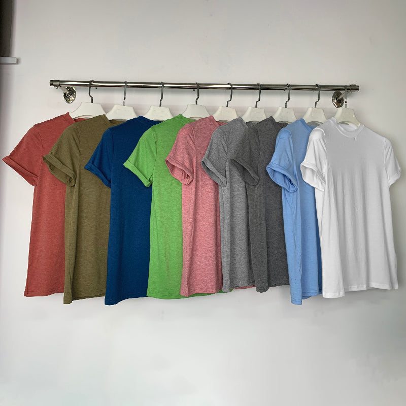 Solid Color Short Sleeves Round-neck T-Shirts Tops