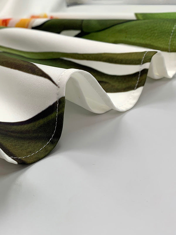 Short Sleeves Flower Print Boat Neck Maxi Dresses