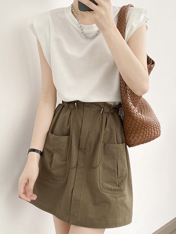 Split-Joint Loose Sleeveless Round-neck T-Shirts Tops