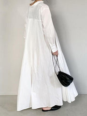 Solid Color Long Sleeves Loose Lapel Shirt Dress Maxi Dresses