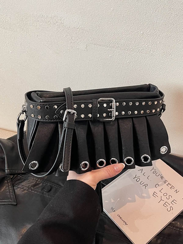 Geometric Pleated Zipper Shoulder Bags Handbags