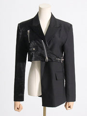 Asymmetric Solid Color Split-Joint Zipper Irregularity Long Sleeves Notched Collar Outerwear Blazer