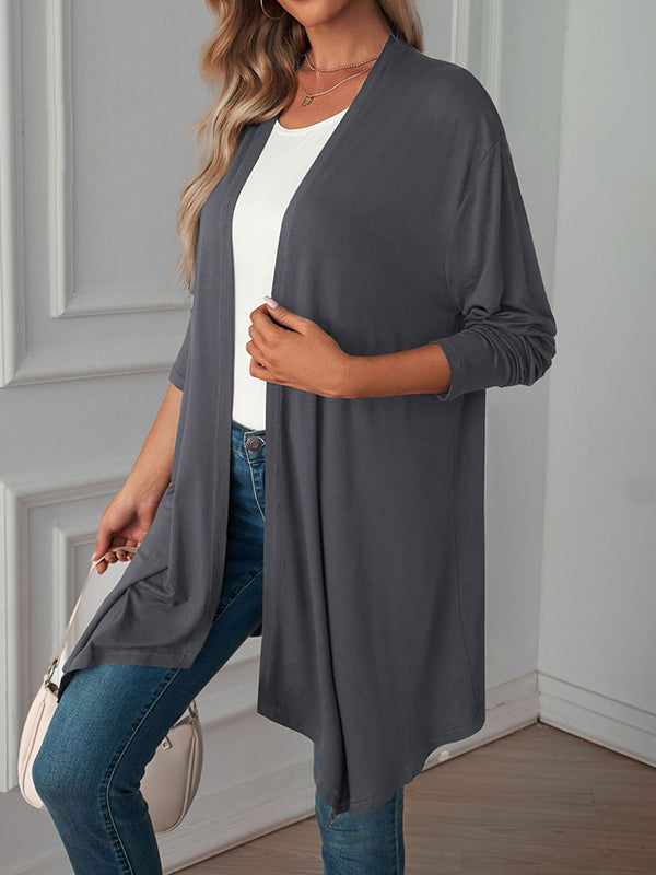 Solid Color Long Sleeves Loose Statement Collar Outerwear