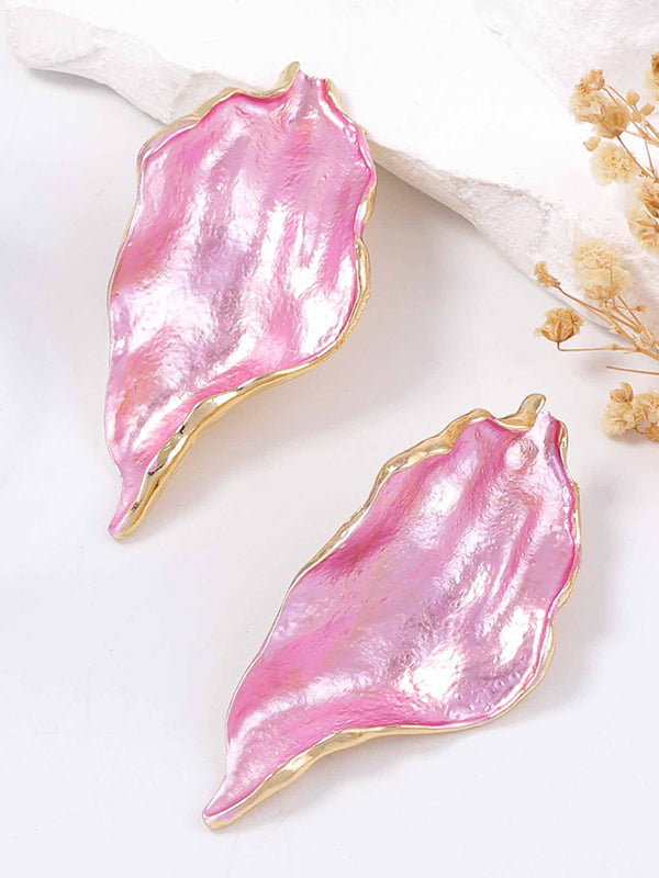 Leaves Print Pleated Irregularity Earrings Accessories