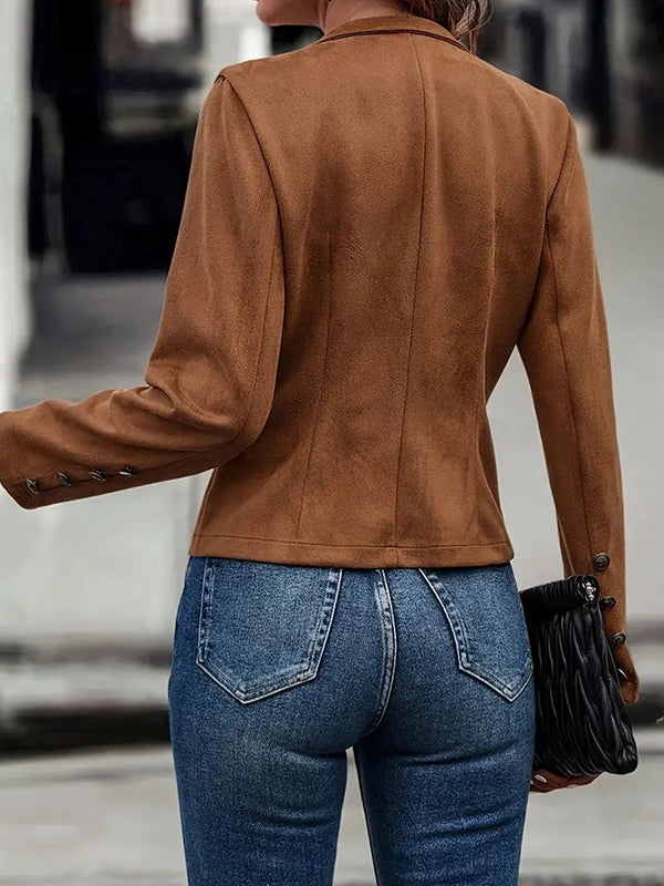 Buttoned Solid Color Long Sleeves Loose Adjustable Straps Outerwear Jackets