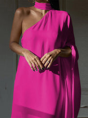Asymmetric Solid Color Batwing Sleeves Loose Halter-Neck Maxi Dresses