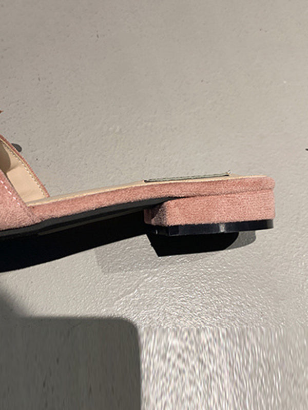 Flower Shape Open Toe Split-Joint Square-Toe Slippers&Mules