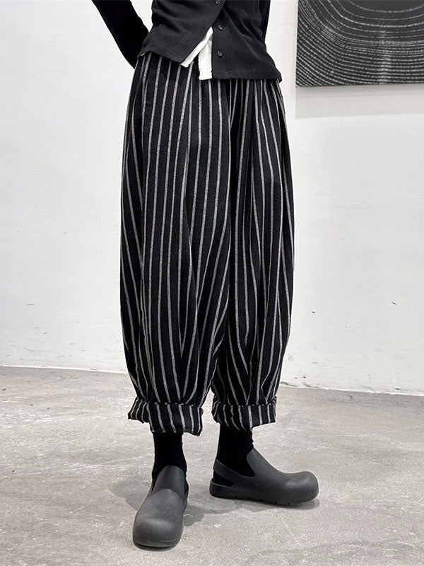 High-Waisted Split-Joint Striped Patterns Harem Pants Loose Trousers Pants