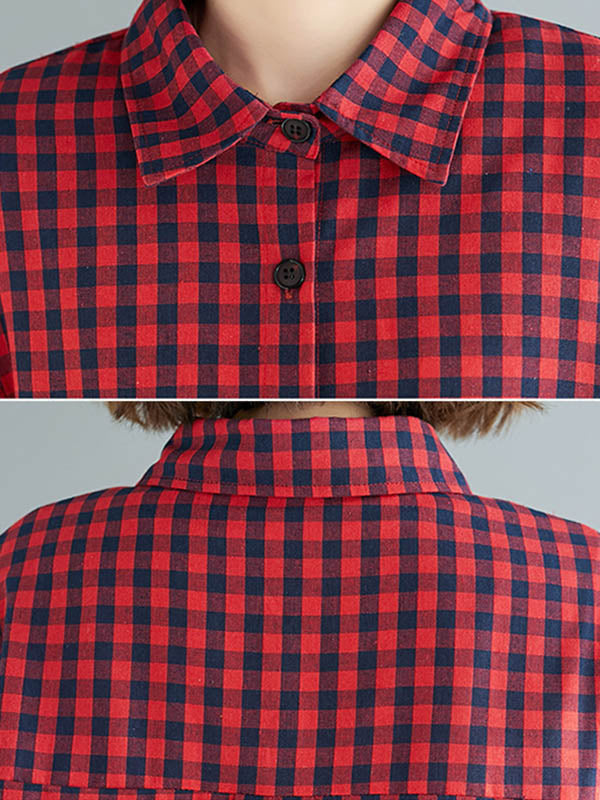 Plaid Lapel Long Sleeve Blouse Top