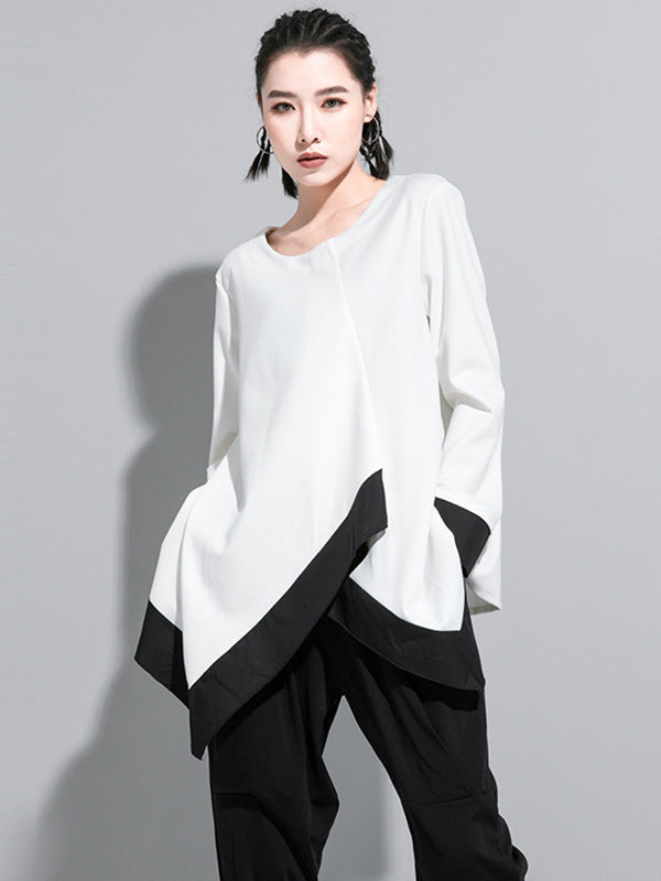 Original Asymmetric Split-Joint Round-Neck T-Shirt