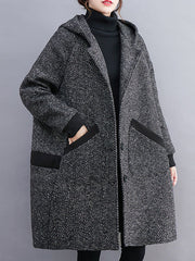 Original Creation Long Sleeves Loose Keep Warm Hooded Outerwear