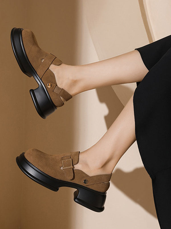 Belt Buckle Round-Toe Shallow Cut Split-Joint Platform Shoes Mary Janes