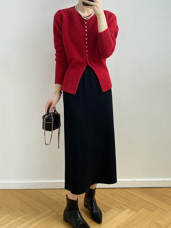 Elegant Long Sleeves Solid Color Round-Neck Cardigan Tops