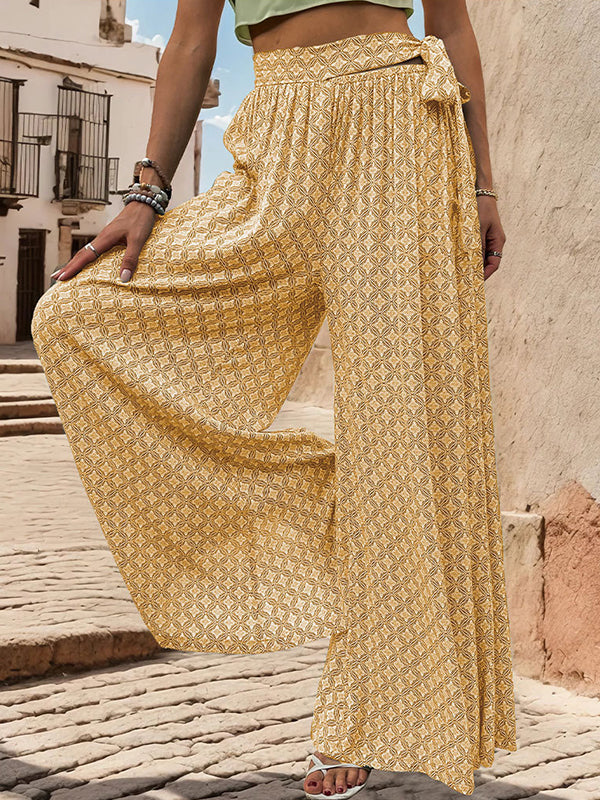 Printed Tied Waist Loose Wide Leg Pants