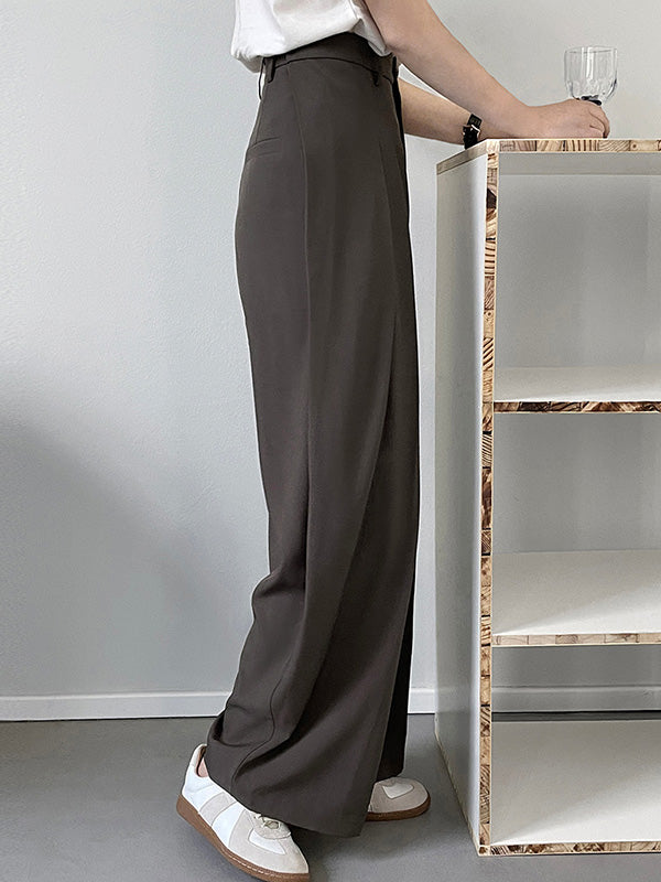 Casual Loose Wide Leg Pleated Solid Color Pants