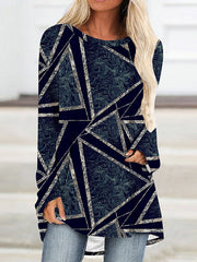 Printed High-Low Long Sleeves Round-Neck T-Shirts Tops