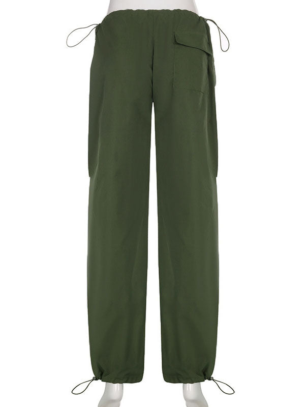 Drawstring Pleated Solid Color High Waisted Loose Trousers Pants