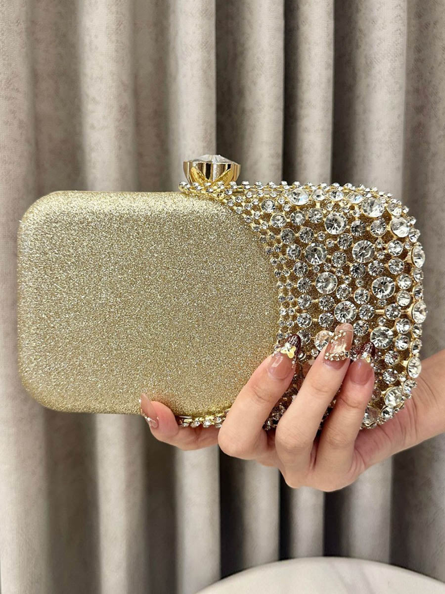 Chains Geometric Lock Rhine Stones Shiny Irregularity Evening Bags & Clutches Crossbody Bags