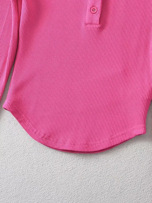 Solid Color Split-Joint Long Sleeves Skinny Round-Neck T-Shirts