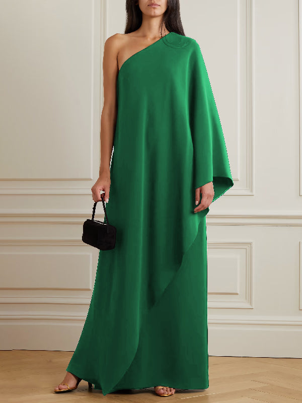 Simple Asymmetric Solid Color One-Shoulder Maxi Dresses