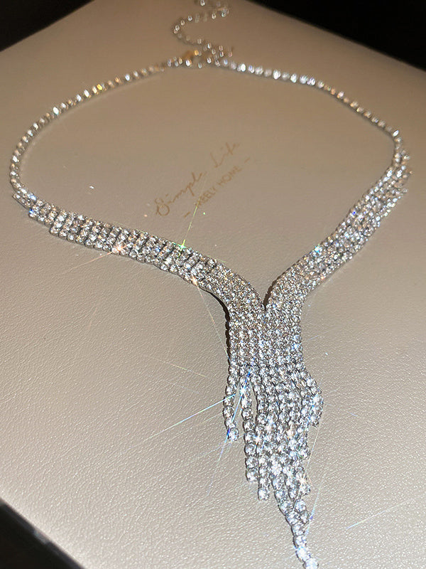 Rhine Stones 2 pieces Tasseled Necklaces Accessories Earrings Accessories
