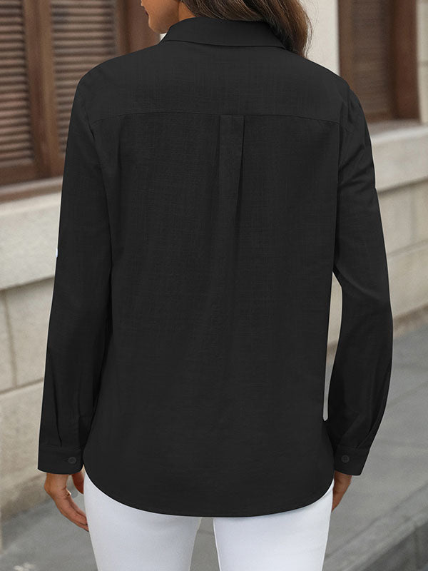 Solid Color Split-Joint Lapel Blouses&Shirts Tops