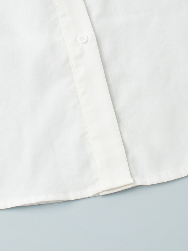 Pleated Solid Color Split-Joint Loose Puff Sleeves Lapel Blouses&shirts Tops