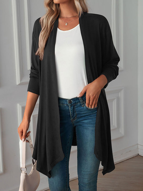 Solid Color Long Sleeves Loose Statement Collar Outerwear