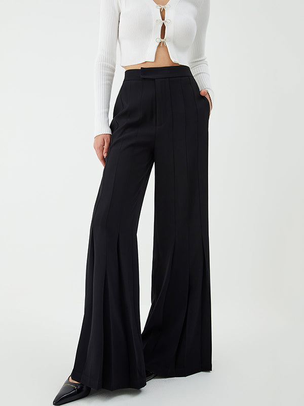 Pleated Solid Color High Waisted Loose Suit Pants