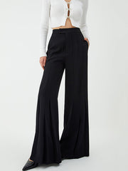 Pleated Solid Color High Waisted Loose Suit Pants