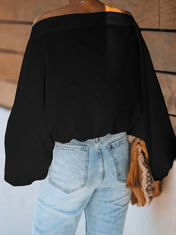 Simple Loose 3 Colors Solid Color Puff Sleeves T-Shirt